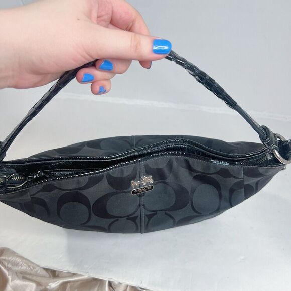 Coach Katarina Black Signature Monogram Hobo Bag Patent Leather Shoulder Bag - Picture 4 of 10